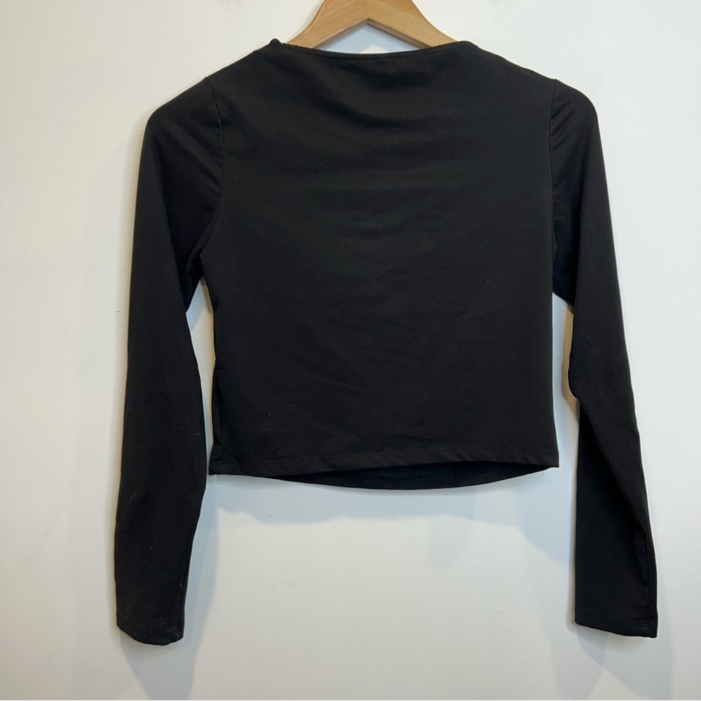 H&M TWIST-DETAIL CROP LONG SLEEVE STRETCH TOP BLACK - Picture 10 of 10
